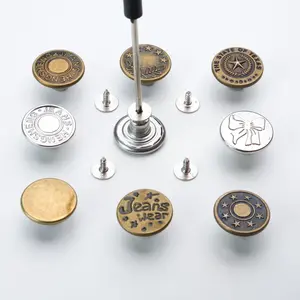 40 Pcs Adjustable Jean Buttons, No-Sew Instant Waist Tightener/Extender, Nailess Removable Metal Jeans Snap Tacks Replacement Repair Combo with Screwdrivers & Rivets