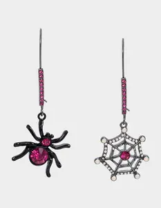 Betsey Johnson GHOUL FRIENDS SPIDER AND WEB HOOK EARRINGS PINK