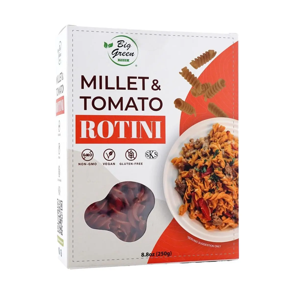 BIG GREEN Organic Tomato Ribbed Pasta 250g - Gluten-Free, Vegan Fusilli for Healthy Italian Meals