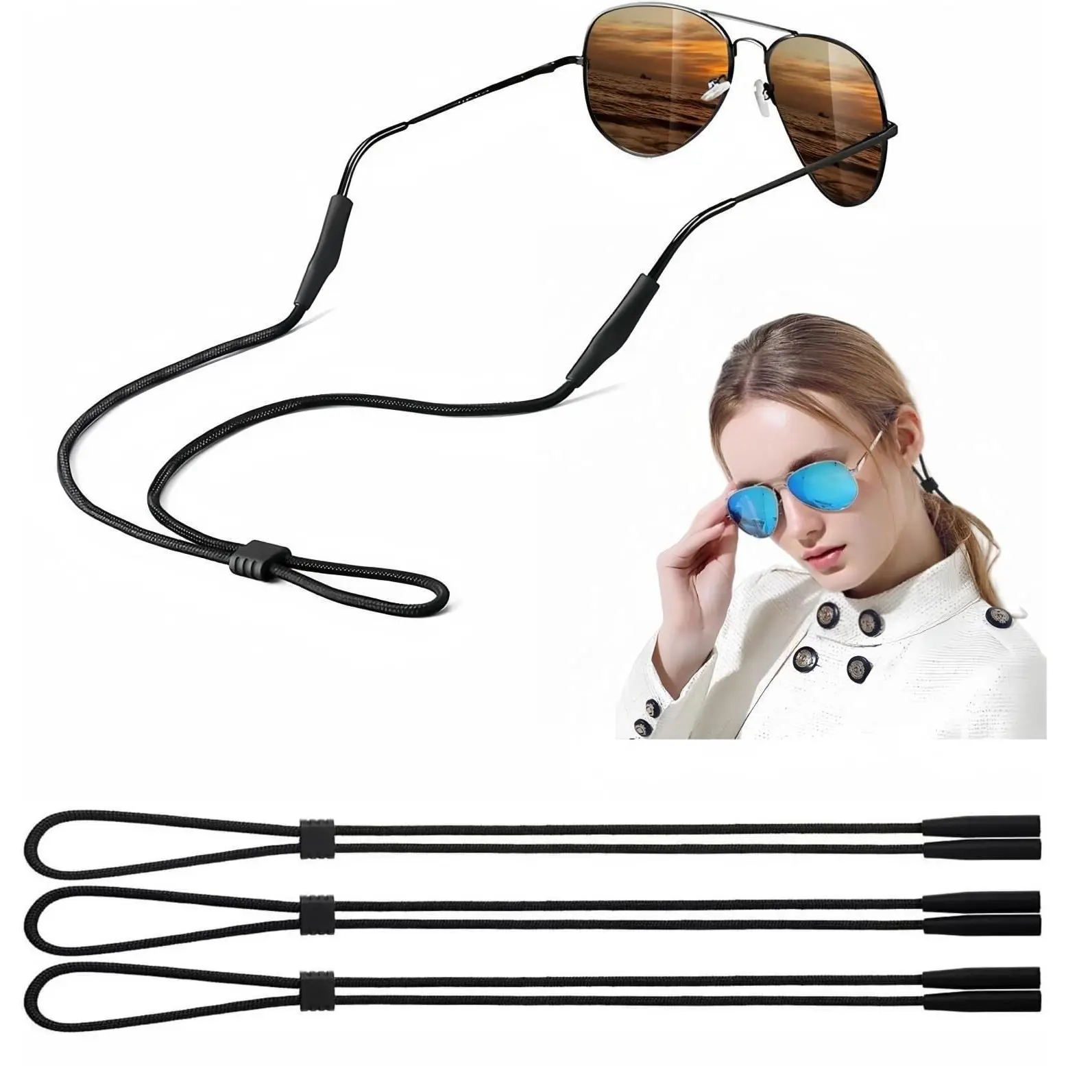 3PCS Adjustable Eyewear String Lanyard Retainer - Neck-Held Eyeglass/Sunglasses Holder for Party Beach, Business Use (3 Pcs Set for Men, Women)