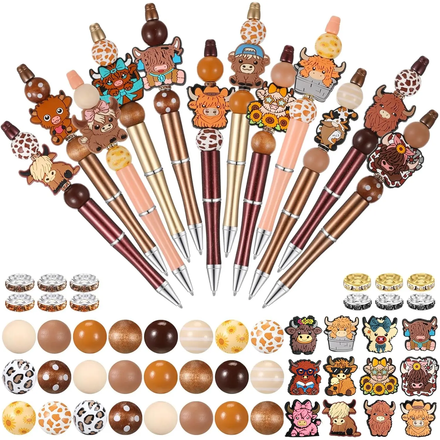 60pcs/12 Set Beadable Pens, Standard Beadable Pens, Assorted Bead Pens, Beaded Pens, Crystal Round Spacer Set, Ink, DIY Ballpoint, Ballpen Set, Pen Kit, Gifts for Women & Men, Office Supplies