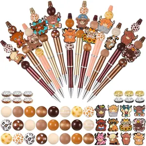 60pcs/12 Set Beadable Pens, Standard Beadable Pens, Assorted Bead Pens, Beaded Pens, Crystal Round Spacer Set, Ink, DIY Ballpoint, Gifts for Women & Men, Office Supplies