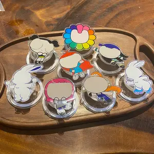 N J Cute Cartoon Character MagSafe Phone Grip Stand Set, Rainbow Smiley Flower Kawaii Magnetic Phone Holder, Y2K Kpop Inspired Phone Grip, Colorful Daisy Grip