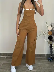 Spring Summer Fall New Casual Slim Multi-Pocket Wide Leg Work Overalls, Daily Versatile Women's Bib Pants, Comfortable and Stylish