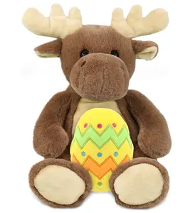 DolliBu 1 Moose Plush Stuffed Animal - 9 In Super Soft Cute Moose with Yellow Easter Egg, Ideal for Easter Baskets, Teens, Dry Storage