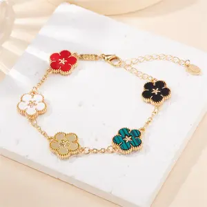 Fashion Five Flower Charm Bracelet For Women Girls Colorful Imitation Fritillary Gold Color Chain Bracelets Jewelry Gift