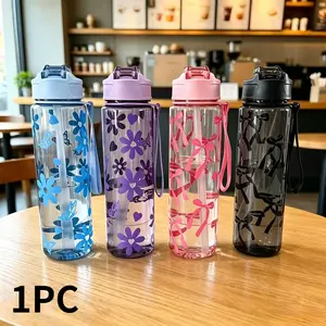 25.36oz Transparent Water Cup, Cute Bow Design, Leak-Proof Sports Bottle, Plastic Water Bottle, Includes Straw and Handle, Spring Lid, Perfect for On-The-Go Use, Gym Water Bottle