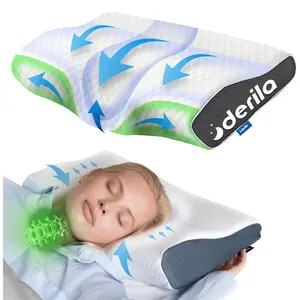 Derila Cervical Queen Size Pillow for Sleeping - Ergonomic Neck Support Pillow for Neck & Shoulder Pain Relief - Side, Back, Stomach Sleepers - Contour Best Bed Anti-Snoring Pillows for Sleeping