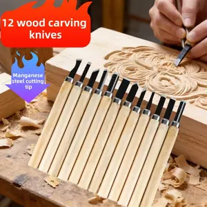 Wood Carving Tool Set 12 Pieces, Durable Steel Sculpting Knife, Essential for DIY Woodworking and Handicrafts, Perfect for Creative Projects, Woodworking Tools