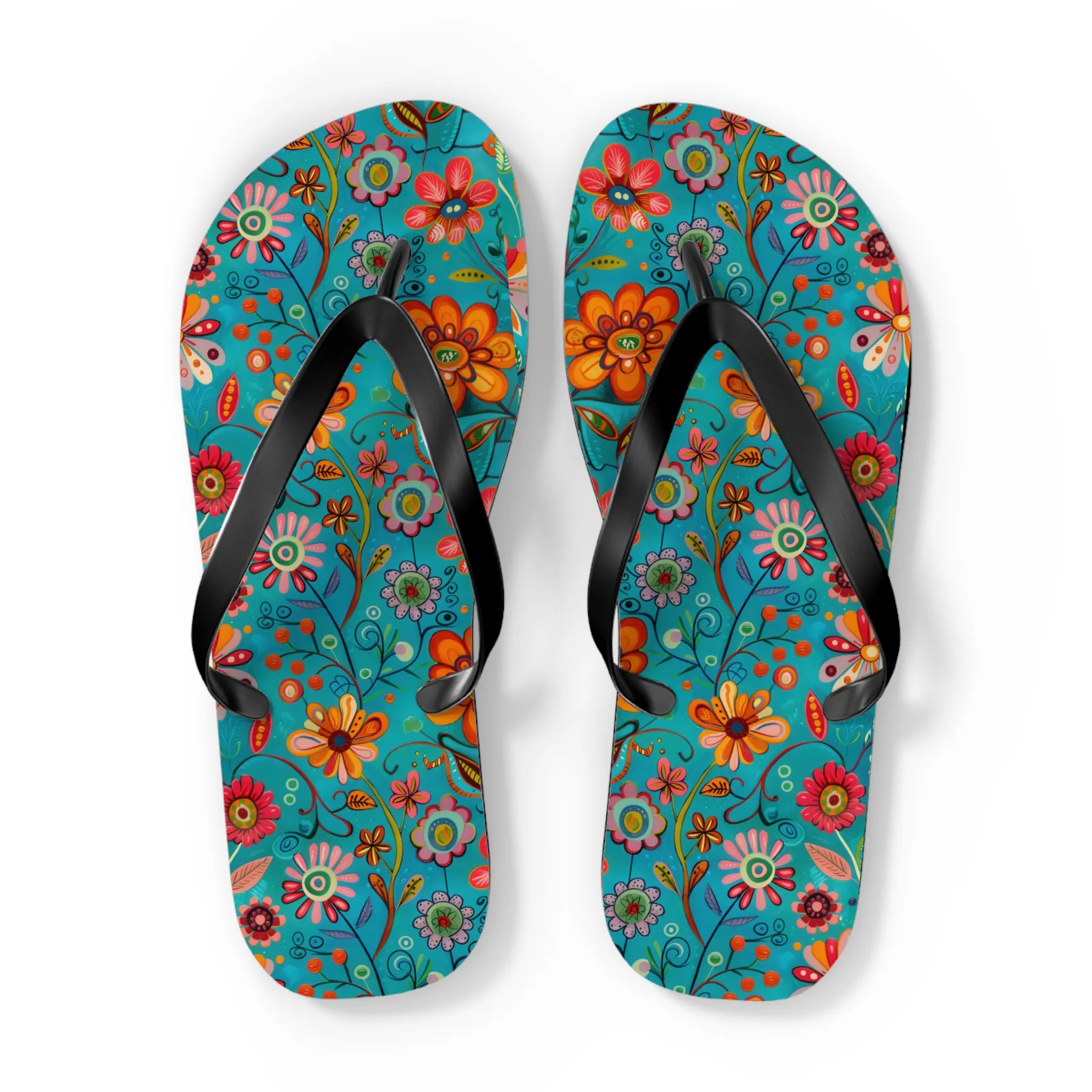 Turquoise Wildflowers Cushioned Flip-Flops - Women's Colorful Classic Footwear Summer Sandal Shoes