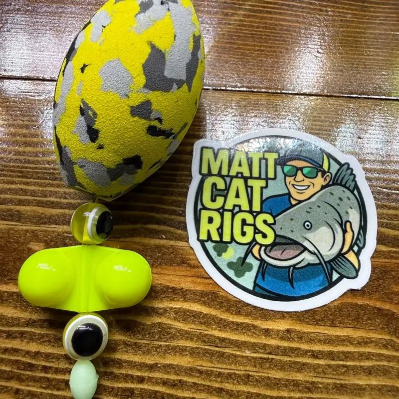 Matt Cat Rig Yellow Camo EVA Foam Egg Float with Mid-Atlantic Catfish 10/0 Striker Circle Hook