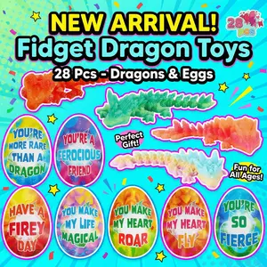 Valentien's Day Gift 28PCS 3D Printed Dragon Flexible Articulated Fidget Toys with Valentine's Day Cards for Classroom Exchange Prizes Party Favors Elliptical Gifts