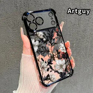 Magnolia Elegance Mobile Phone Case for iPhone 17 16 Pro Max 15 Plus 14 13 12 11 E Air Four Corner Anti-drop Shockproof Non-slip Silicone Transparent Protective Cover