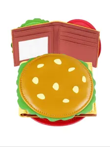 Cute Hamburger Shaped Bifold Wallet, Colorblock Card Holder, Fashionable Moneybag for Women & Girls, Casual Trendy Versatile High-quality Daily Wallet, Pu Leather Wallet