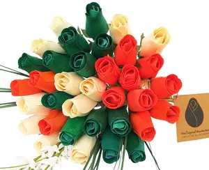 Irish Flag Saint Patty Day Wooden Rose Flower Bouquet