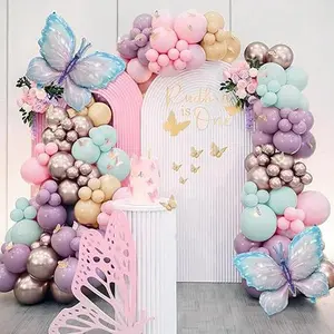 Butterfly Balloon Arch Kit 142pcs Pastel Pink Purple Blue Balloon with Large Butterfly Foil Balloon Butterfly Stickers for Girl Lavender Baby Shower Wedding Birthday Party Decorations