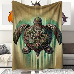 1 Piece Extra Large Flannel Feel Warm Blanket - Heavyweight 280GSM All-Season Universal, Anti-Pilling Machine Washable - Extra Large Size for Sofa, Bed, Camping, Gym, Beach - Luxurious Home Decor Gift (Green/Blue/Black/Beige/Brown/Turquoise), Vibrant Turt