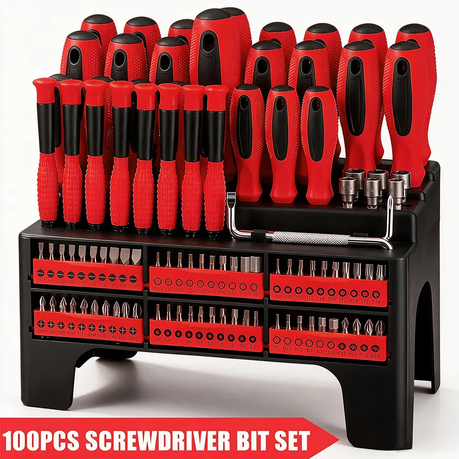 100PCS Magnetic Screwdriver Set with Plastic Racking, Includes SAE & Metric Hex Keys, Precision Screwdriver and  DIY Tools for Men Tools Gift Organization