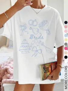 Bride Graphic Design Casual Loose Fit Round Neck Short Sleeve Knit T-Shirt Top, Perfect Gift for Bridal Party, Summer Fashion Tee