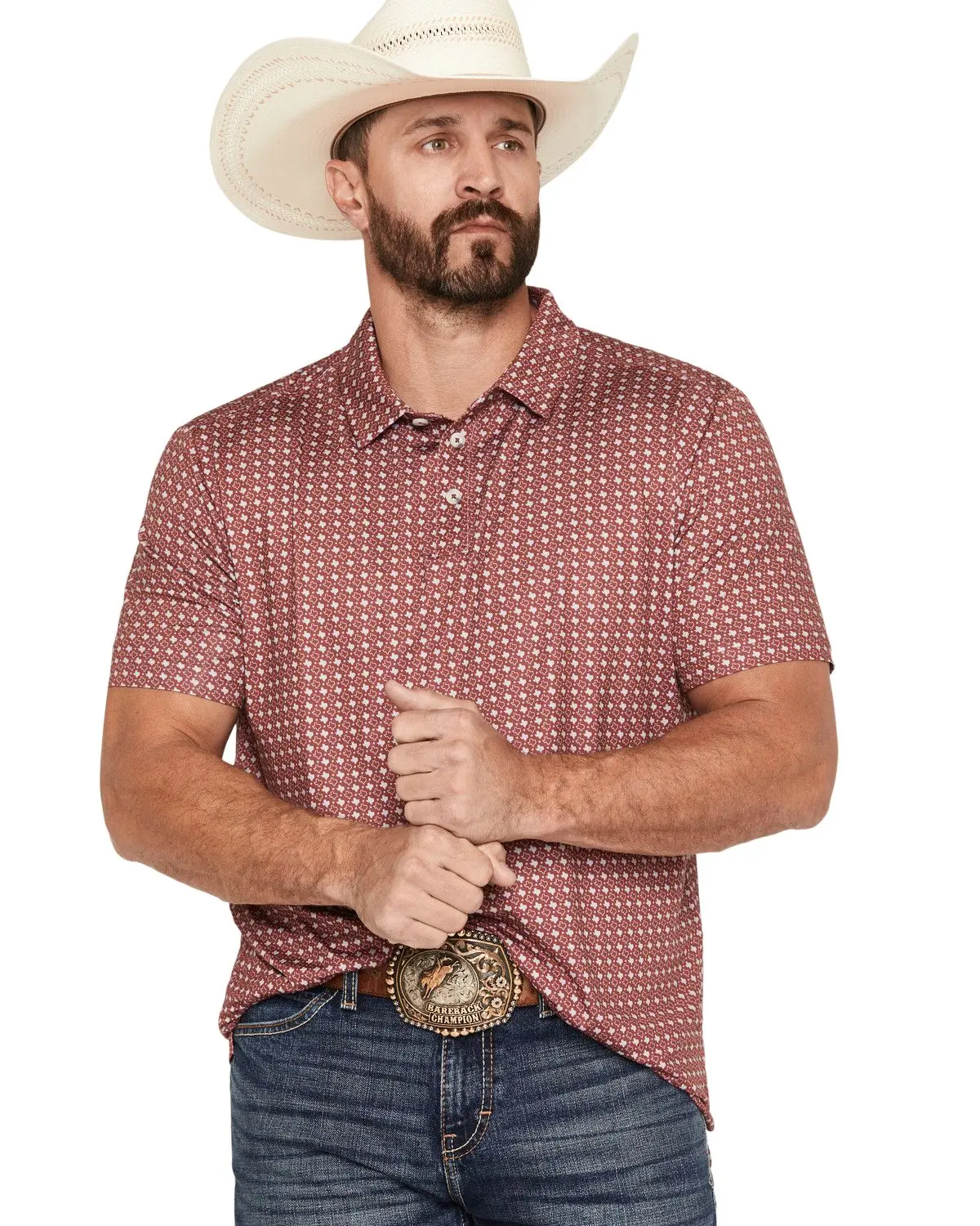 Burlebo Men's Men'S Texas Short Sleeve Button-Down Performance Polo Shirt - Pp-Tmag