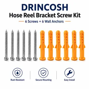 DRINCOSH Hose Reel Bracket Screw Kit, 6 Stainless Steel Screws and 6 Plastic Wall Anchors, Mounting Hardware Set for Wall Mounted Hose Reel Brackets