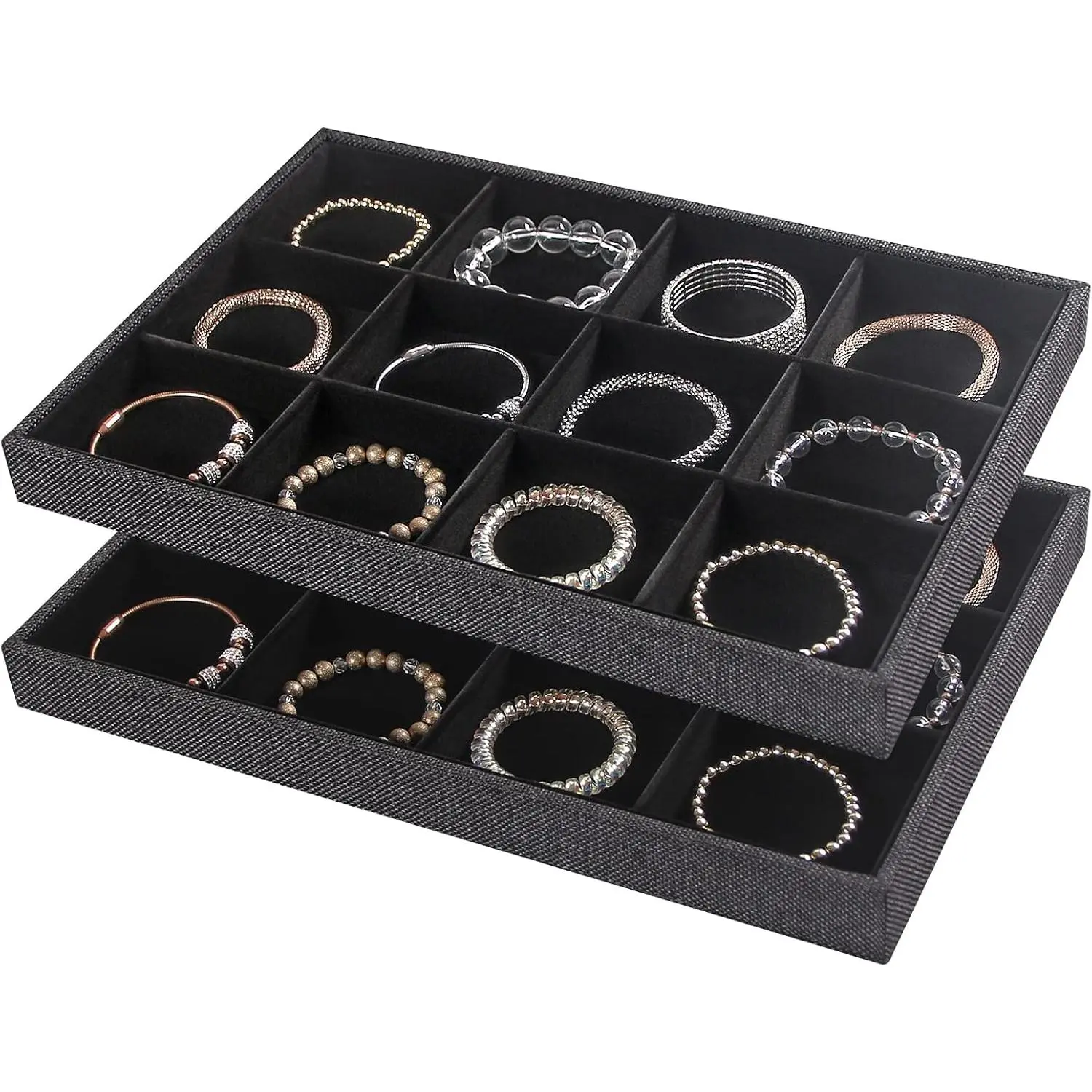 2 count 12 Grids Stackable  Organizer Trays for Drawer,Bracelet Holder Box,Necklace Display Stand for Selling