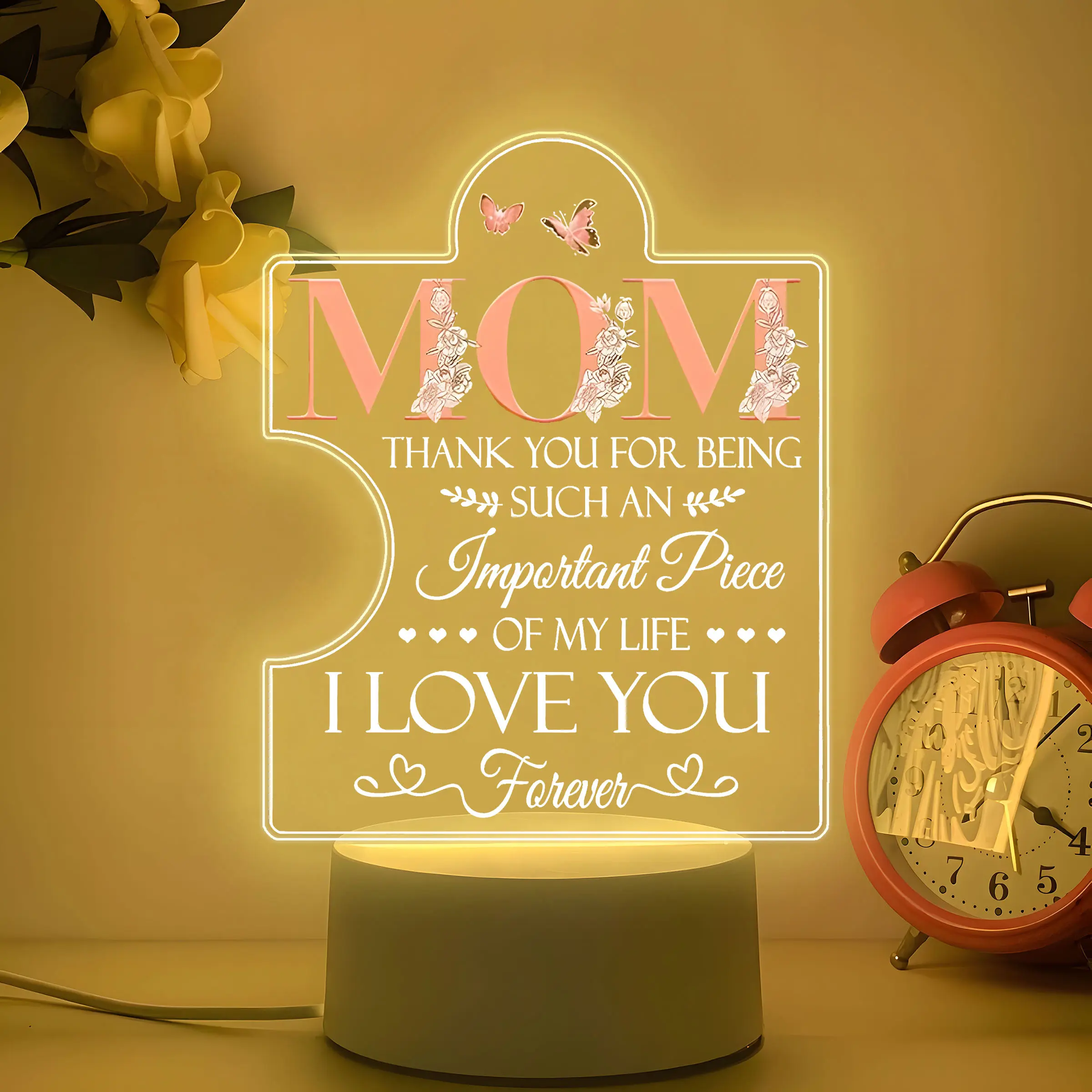 Acrylic Night Light for Mom, Mother's Night Lamp Gift, Mood Decorative Lights, Thank You for Being Part of My Life, Birthday Christmas Valentine's Day Present, Light Decoration