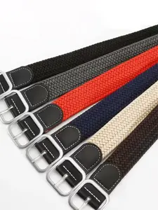 Men's Elastic Stretchy Woven Waistband Belt, Fits Jeans, Trendy Casual Pin Buckle Closure Leather Strap, No Hole Canvas Pants Belt, 1pc