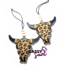 Sassy Saint Leopard Bull Skull Freshie-Made to Order-Premium Air Freshener for Car, Home, or Small Space Handcrafted with Unique Designs Long-lasting Fragrance 4-8 Weeks