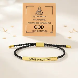 God is in Control Christian Bracelet for Men & Women Stainless Steel Engraved Braided Rope Jewelry Adjustable Religious Inspirational Gift for Daughter Son Best Friend Family Tarnish Free fathers day gift ideas