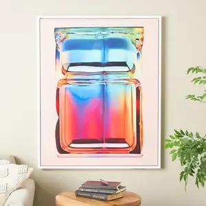 Abstract Multi Colored Canvas Cube Living Room Framed Wall Art with White Frame