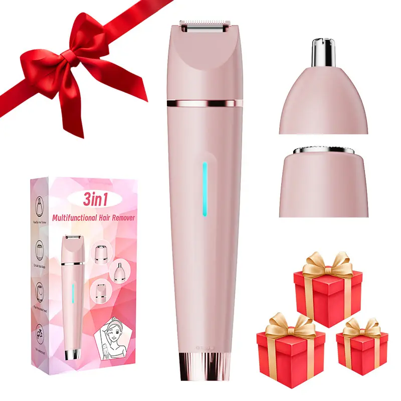 3-in-1 women’s electric bikini trimmer, electric shaver and razor, for painless trimming of pubic hair, face, underarms, and legs; portable hair trimmer; suitable as a New Year or Christmas gift; shaving and beauty.