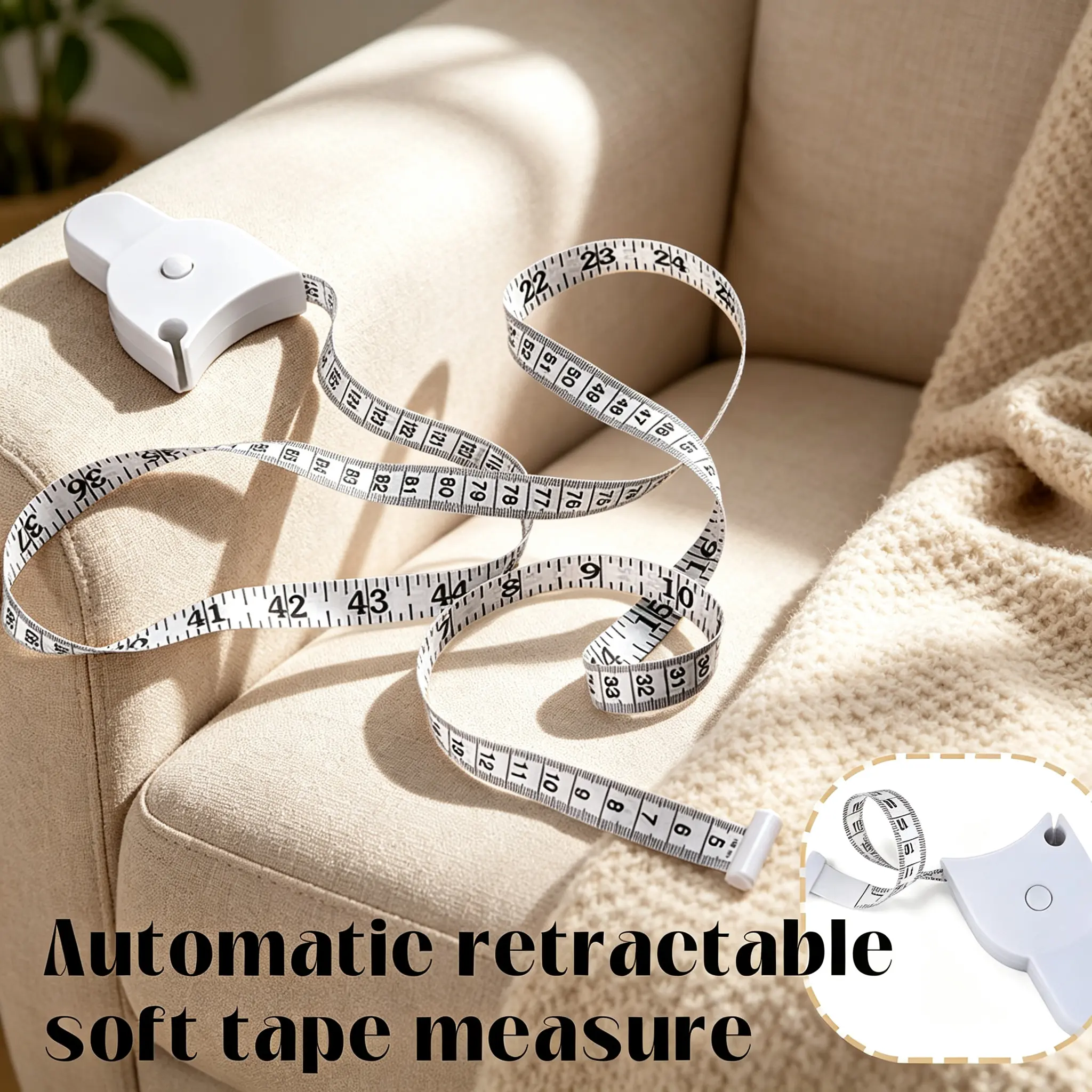 Auto Pullback 3D Body Measuring Tape (60 Inches) | Core Fitness Tool for Bust, Waist, Hips & Upper Limbs, Fashion White Look