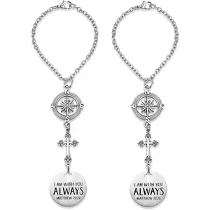 2 Pack Cross  Charms, 'I Am with You Always' Matthew 28:20, Guardian Angel Rear View Mirror Decor, Religious  for Women Men, Christian Faith Based  Accessory