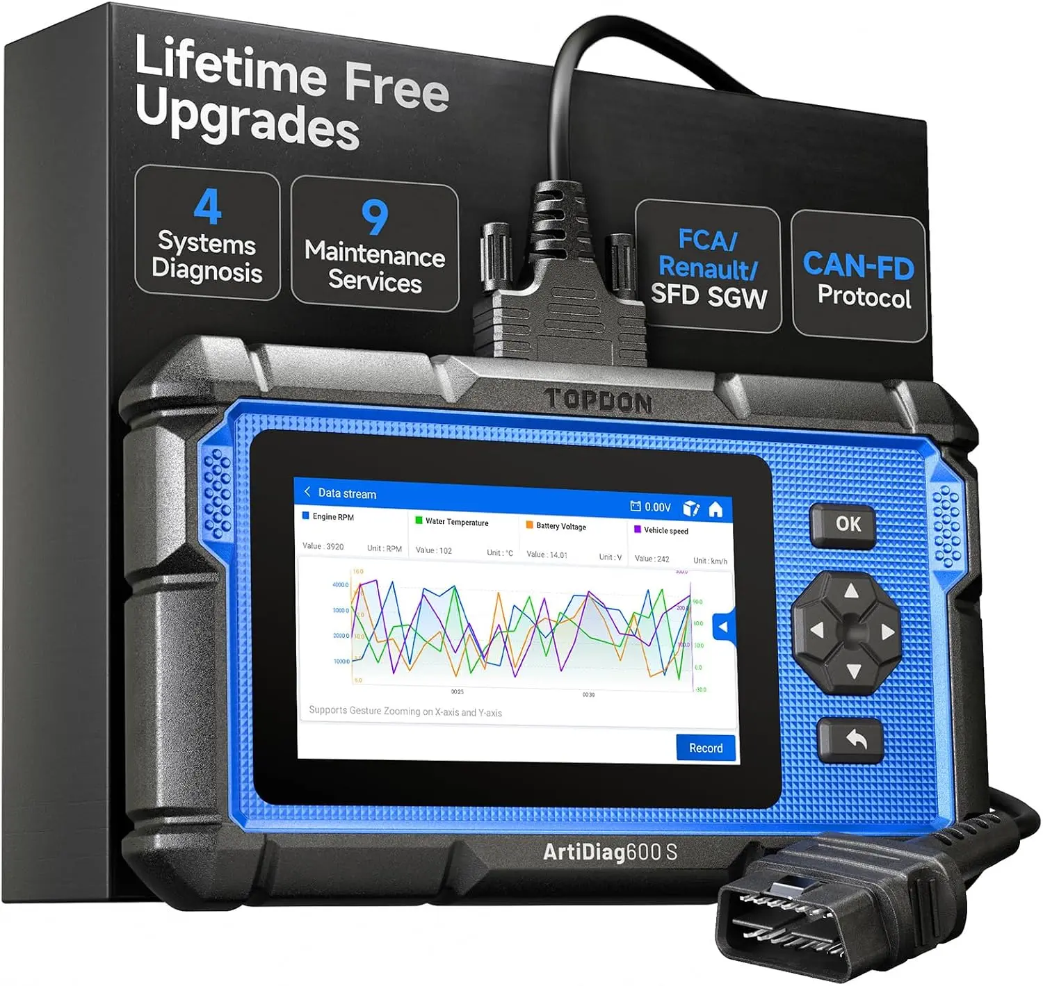 TOPDON AD600S ABS/SRS/AT/Engine Code Reader, 9 Reset Services, Free Lifetime Upgrade Scan Tool Car Battery Tester