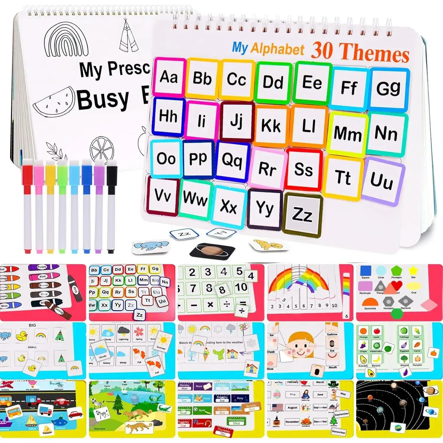 Montessori children's busy book, preschool learning activities, toddler busy board, toddler gifts, bilingual markers for toddlers, travel student drawing supplies, teaching materials, children's gifts