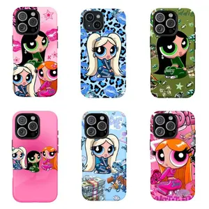 Y2k Aesthetic Powerpuff Girls Phone Case Cartoon Tough Phone Case Compatible for iPhone 17Air 16Promax 15 14 13 12 11 and for Samsung S21-S25 Gift for Her/Him Cute Phone Case anime cover