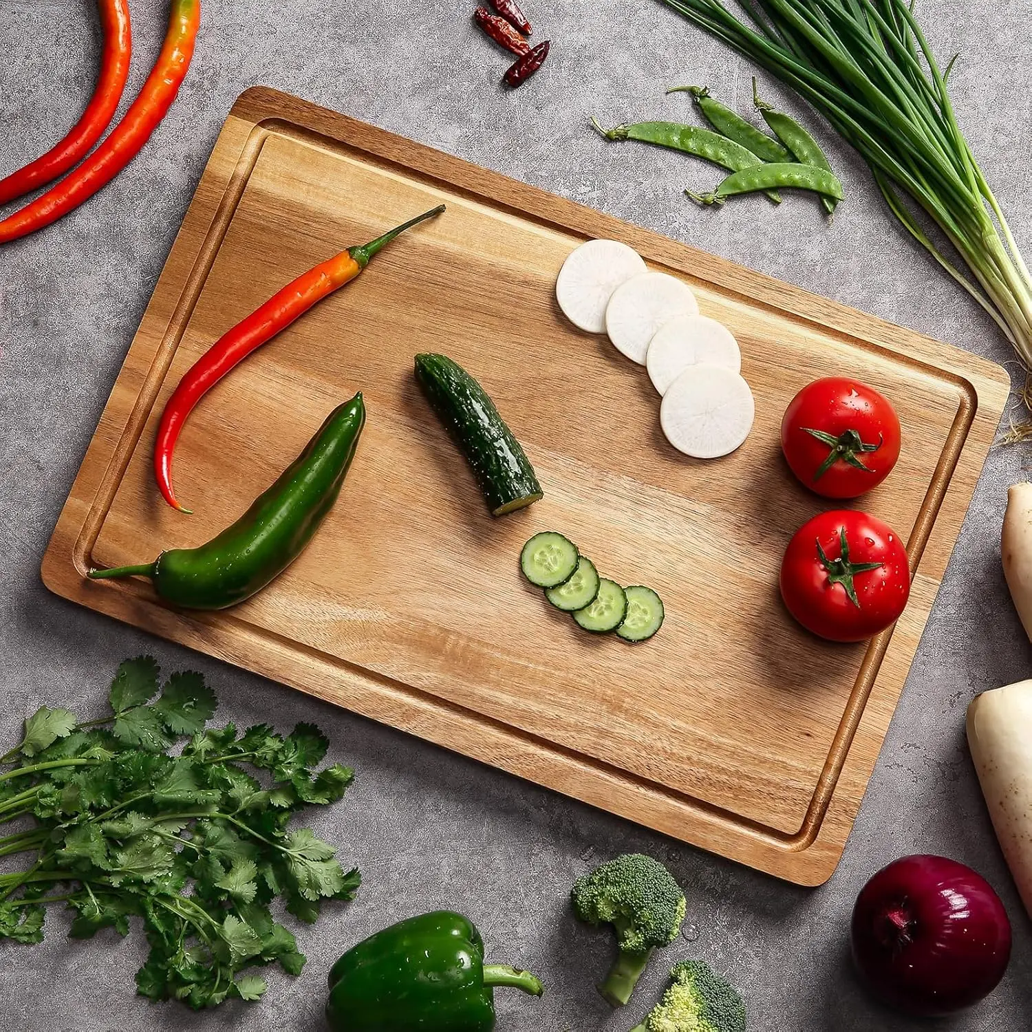 Cutting Board, 18x12 Large Acacia Wooden Cutting Board for Kitchen, Edge Grain Wood Chopping Board with Juice Groove and Handles, Pre-Oiled Carving Tray for Meat & Cheese