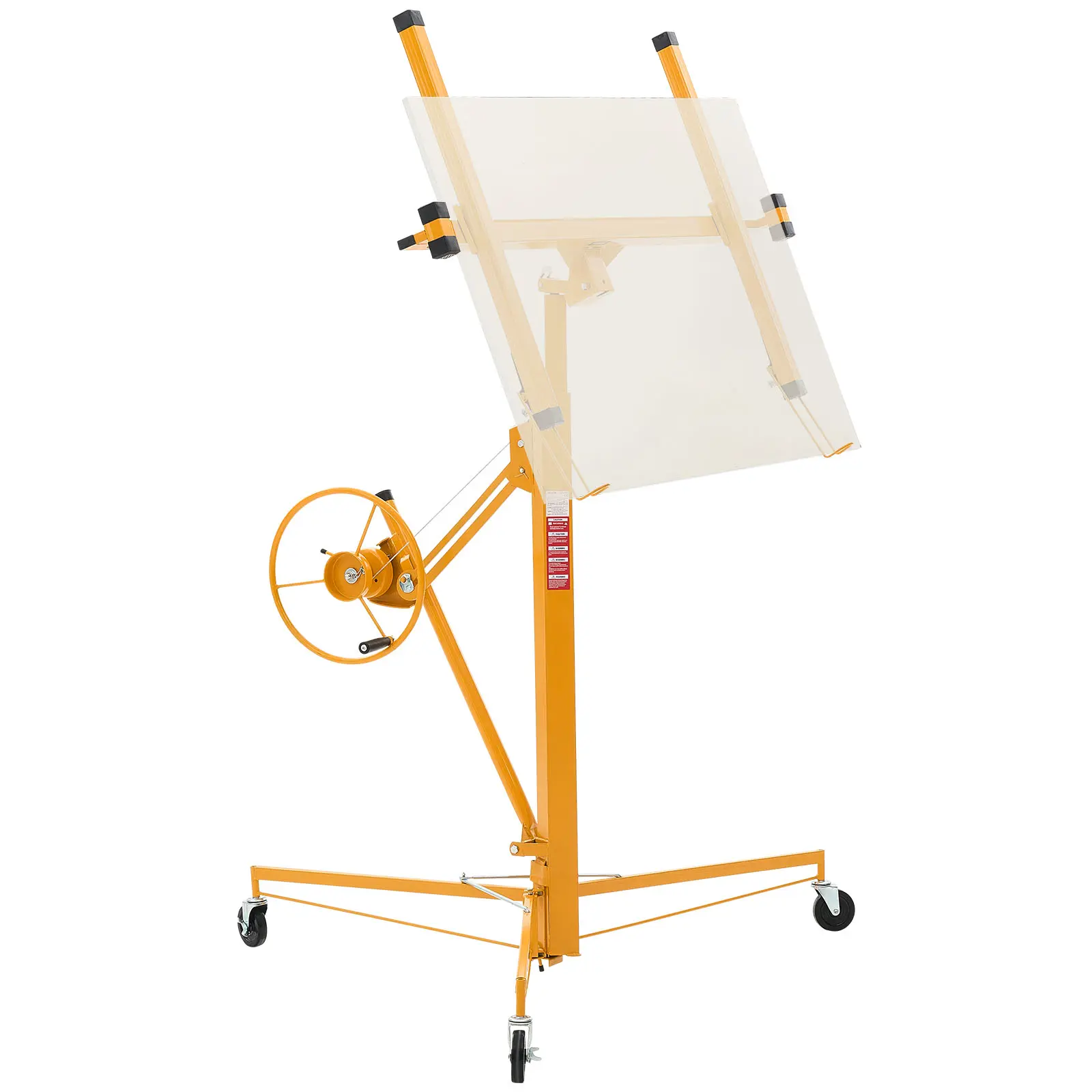 VEVOR Drywall Lift, 11ft (68kg Capacity) Heavy-Duty Sheetrock Hoist, 4.09-9.58ft Adjustable Height, Adjustable Telescoping Arm, 60° Tilting Panel, Lockable Wheels, Winch Floor Jack for Ceiling & Wall Installation, Residential & Commercial Use (Yellow)