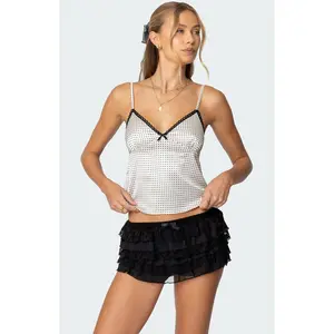Edikted Women's Polka Dot Satin Lace Trim Top