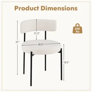 COSTWAY - Boucle Dining Chair with Curved Backrest and Metal Legs Set of 4-White