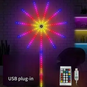 4 Sets RGB Smart Firework Light Strip, Remote Control, Multiple Lighting Modes, Music Sync RGB, Dreamy Color LED Strip, USB Powered