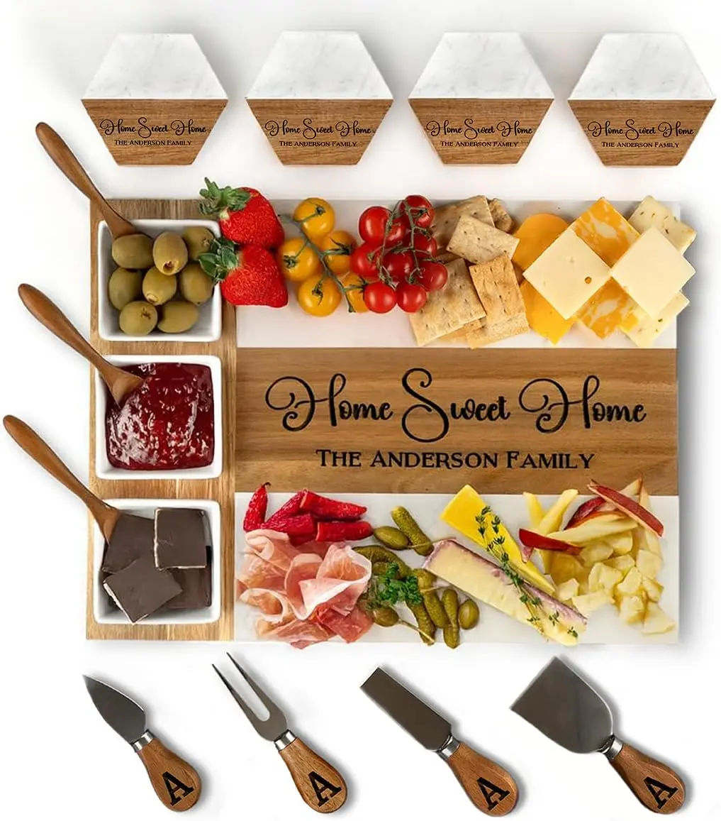 Personalized Housewarming Gifts, Custom Marble Charcuterie Cheese Board, Engraved House Warming Gifts New Home - Gift Ideas for Host, Gifts for Couples, Home Owners, Weddings