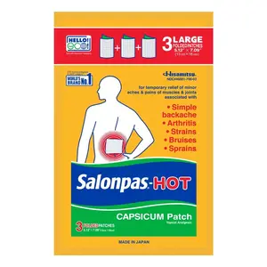 Salonpas Hot Large, Unscented Pain Relief Patch with Capsicum, Topical Analgesic, 3 Count