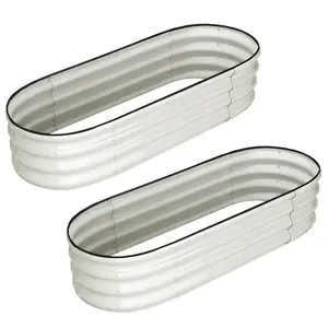 [FLASH SALE] Garvee 2 Pcs 4.5' X 2' X 1' Galvanized Raised Garden Bed Outdoor,Planters for Outdoor Plants,Open-Ended Base Planter Raised Boxes,Oval Metal Planter Box for Vegetables, Flowers, Fruits,Rubber Edge, White