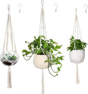 3 Pack Macrame Plant Hangers with Hooks | Boho Indoor Hanging Planters in Varying Sizes for Modern Home Décor – Ivory Rope Plant Holders (Pots Not Included)