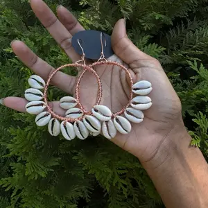 Handmade copper Half cowrie shell hoops
