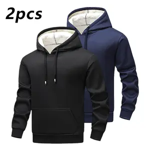 Two-piece hooded fleece sweater, casual and simple style, warm lambswool-like inner layer, suitable for men and women, perfect for autumn and winter daily wear and outdoor commuting, a stylish and versatile cold-resistant warm top. Long Sleeve Pullover su