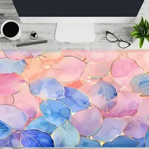 Elegant Pastel Leaves Design Mouse Pad, 1 Count Rectangle Gaming Mouse Pad, Non-Slip Rubber Base Stitched Edge Desk Pad for Home Office Game Room, Computer Desk Mat, Desk Accessories, Desk Mat