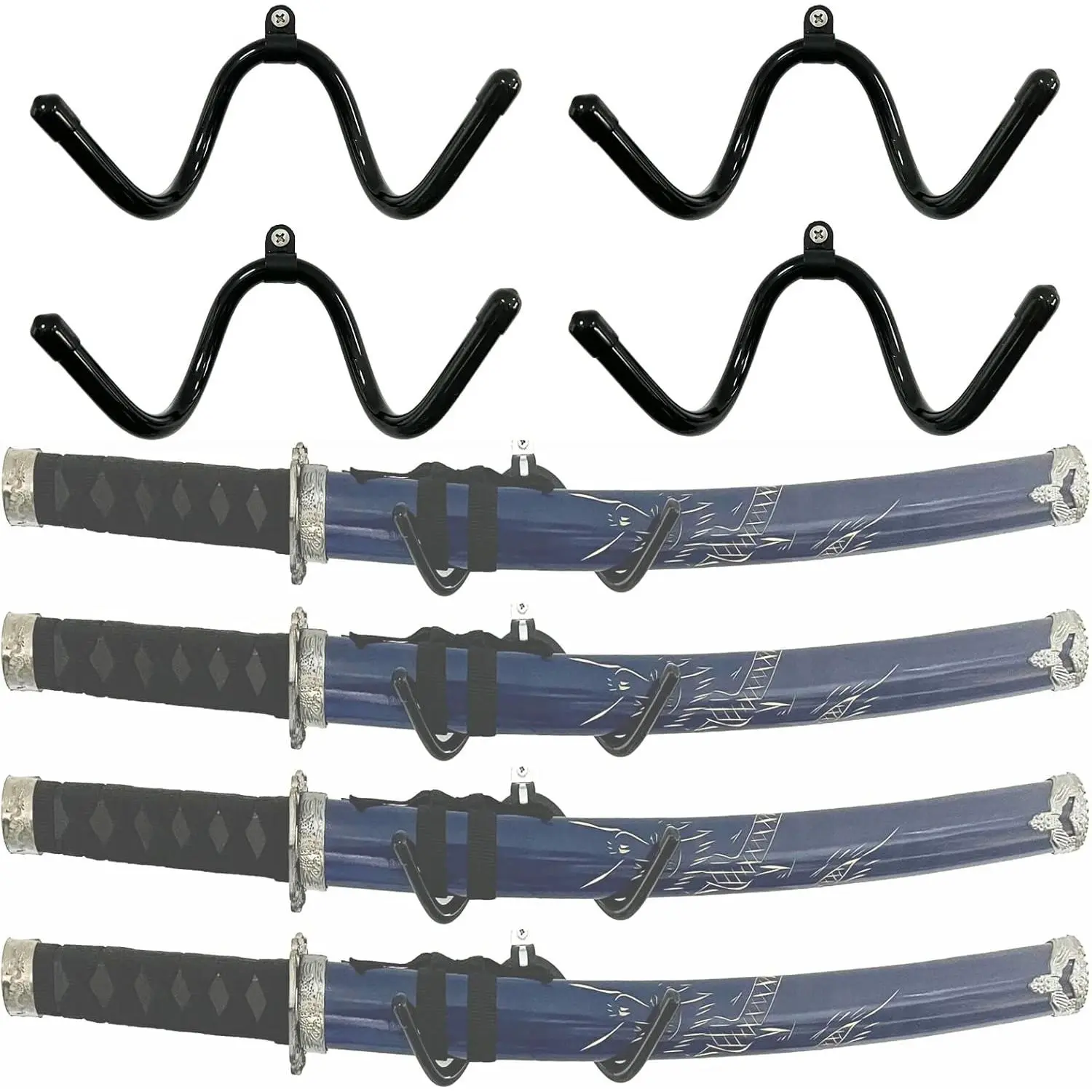 4Pack Mini Wall-Mounted Sword Stand Display Rack,Sword Holder,Sword Hook,Sword Hanger Bracket - Sturdy yet flexible enough to fit blades of any size and style - No Sword